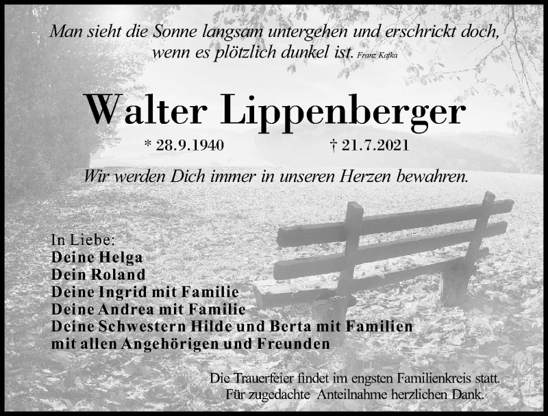  Traueranzeige für Walter Lippenberger vom 24.07.2021 aus Gesamtausgabe Nürnberger Nachrichten/ Nürnberger Ztg.