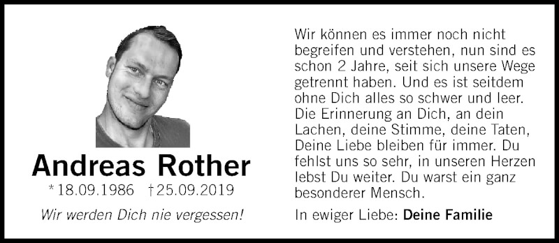  Traueranzeige für Andreas Rother vom 25.09.2021 aus Neumarkter Nachrichten Lokal