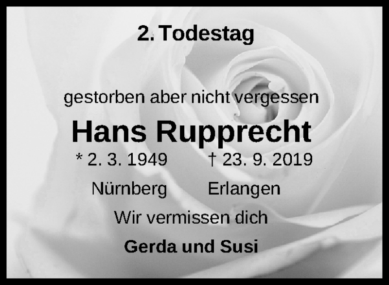  Traueranzeige für Hans Rupprecht vom 23.09.2021 aus Fürther Nachrichten Lokal