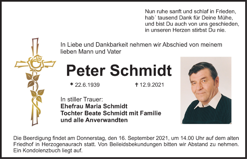  Traueranzeige für Peter Schmidt vom 14.09.2021 aus Nordbayerische Nachrichten Herzogenaurach Lokal