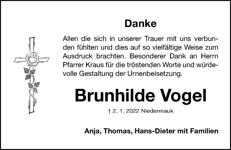  Traueranzeige für Brunhilde Vogel vom 22.01.2022 aus Roth-Hilpoltsteiner Volkszeitung Lokal