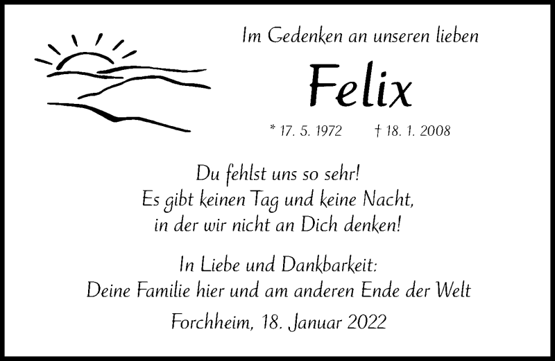  Traueranzeige für Felix  vom 18.01.2022 aus Nordbayerische Nachrichten Forchheim Lokal