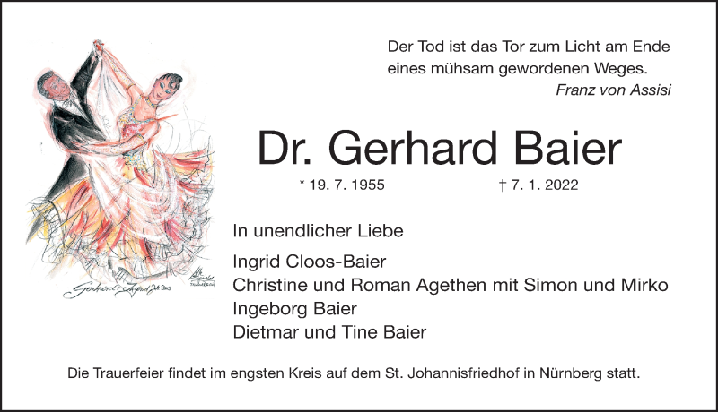  Traueranzeige für Gerhard Baier vom 12.01.2022 aus Gesamtausgabe Nürnberger Nachrichten/ Nürnberger Ztg.