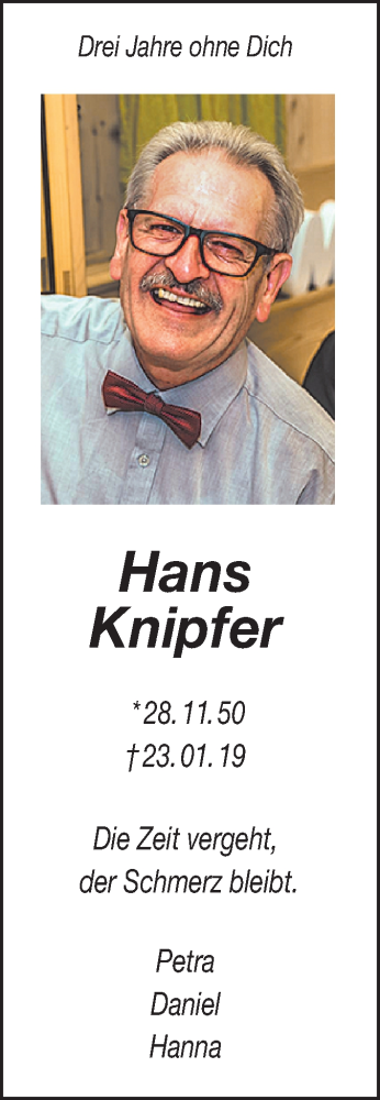  Traueranzeige für Hans Knipfer vom 22.01.2022 aus Neumarkter Nachrichten Lokal