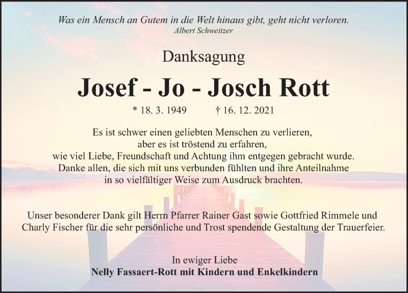  Traueranzeige für Josef Josch Rott vom 22.01.2022 aus Gesamtausgabe Nürnberger Nachrichten/ Nürnberger Ztg.