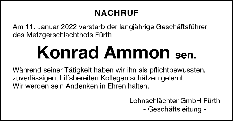  Traueranzeige für Konrad Ammon vom 22.01.2022 aus Fürther Nachrichten Lokal