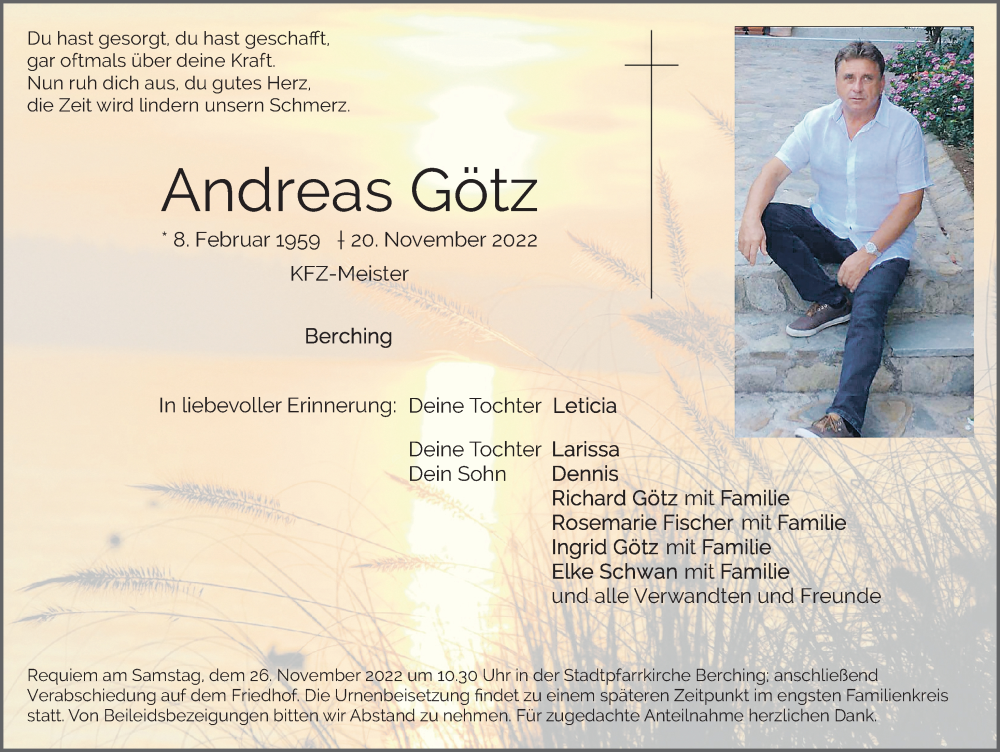  Traueranzeige für Andreas Götz vom 24.11.2022 aus Neumarkter Nachrichten Lokal