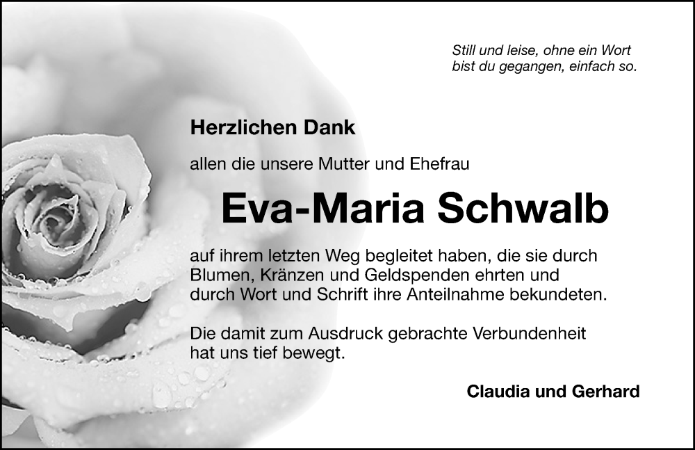  Traueranzeige für Eva-Maria Schwalb vom 09.11.2022 aus Nordbayerische Nachrichten Forchheim Lokal