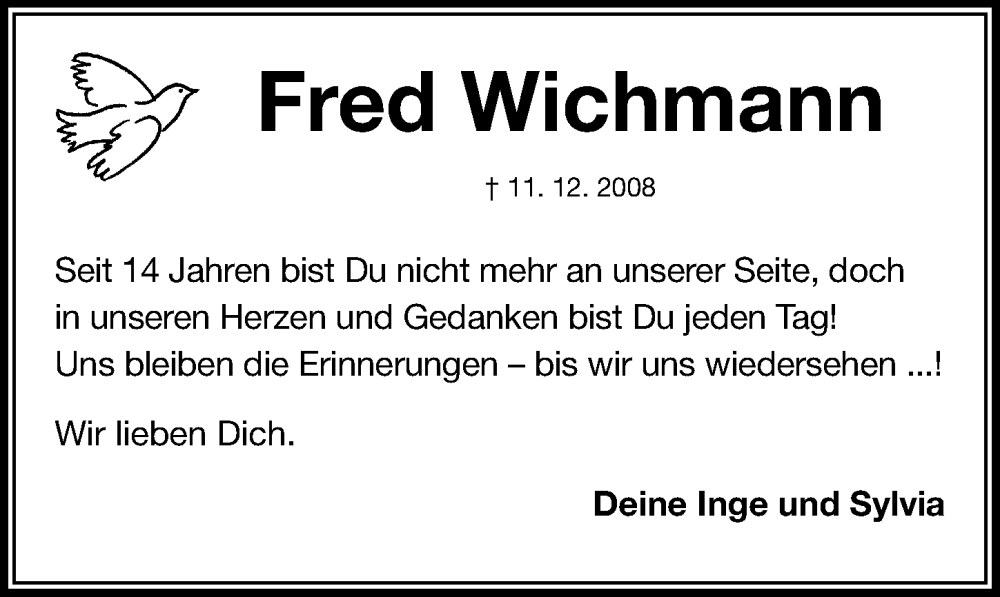  Traueranzeige für Fred Wichmann vom 10.12.2022 aus Erlanger Nachrichten Lokal