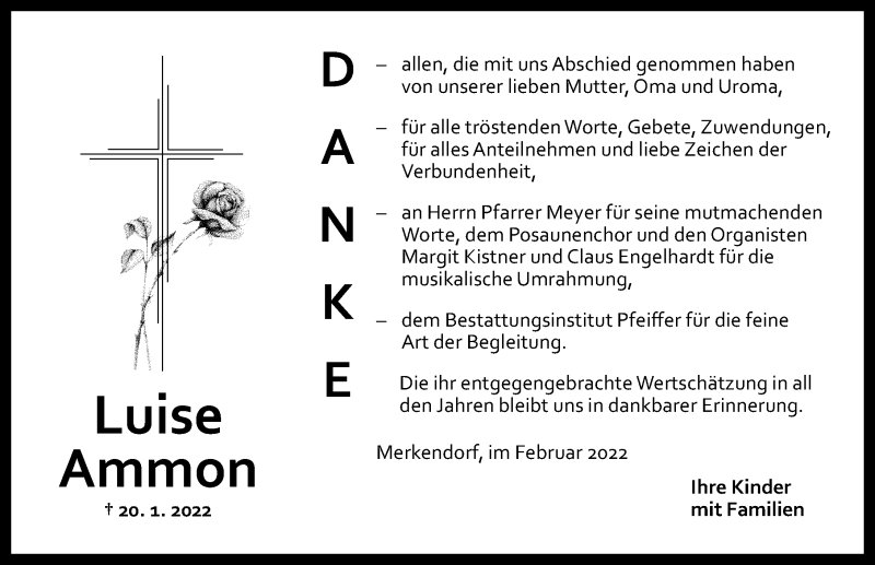  Traueranzeige für Luise Ammon vom 05.02.2022 aus Altmühl-Bote Lokal