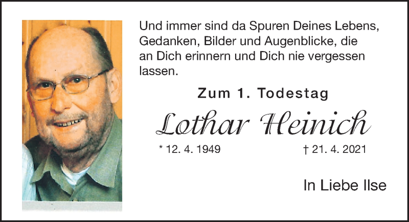  Traueranzeige für Lothar Heinich vom 21.04.2022 aus Gesamtausgabe Nürnberger Nachrichten/ Nürnberger Ztg.
