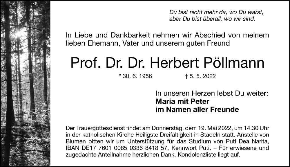  Traueranzeige für Herbert Pöllmann vom 18.05.2022 aus Gesamtausgabe Nürnberger Nachrichten/ Nürnberger Ztg.