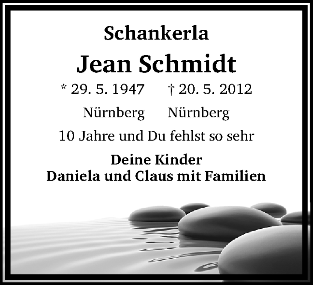  Traueranzeige für Jean Schmidt vom 20.05.2022 aus Gesamtausgabe Nürnberger Nachrichten/ Nürnberger Ztg.