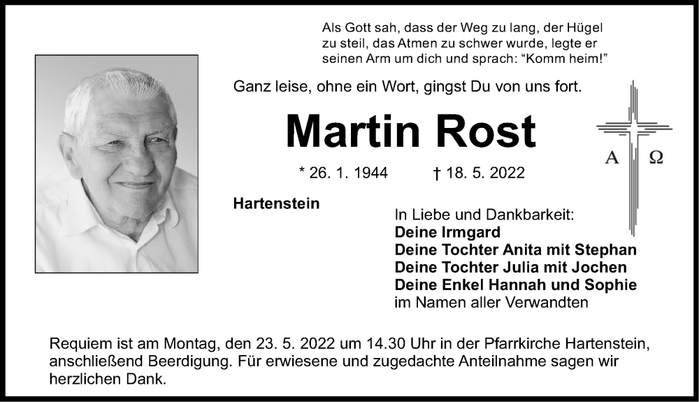 Traueranzeige für Martin Rost vom 21.05.2022 aus Nordbayerische Nachrichten Pegnitz Lokal