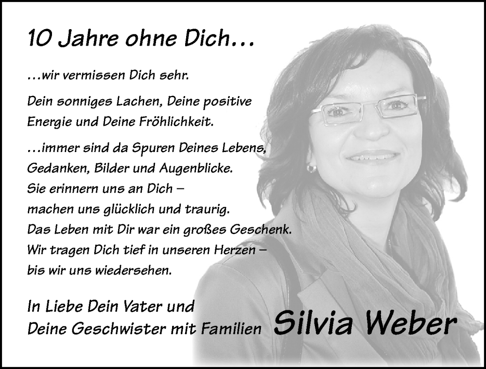  Traueranzeige für Silvia Weber vom 09.06.2022 aus Nordbayerische Nachrichten Herzogenaurach Lokal