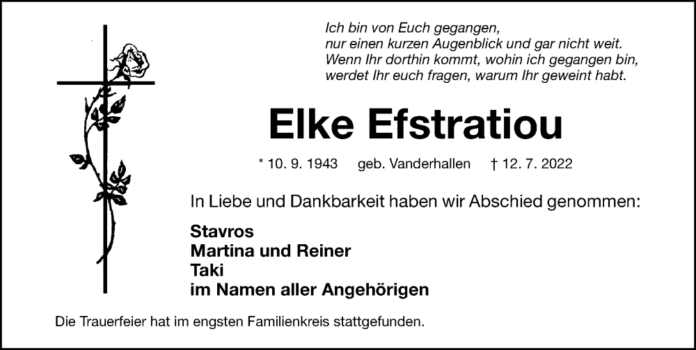 Traueranzeige für Elke Efstratiou vom 23.07.2022 aus Fürther Nachrichten Lokal