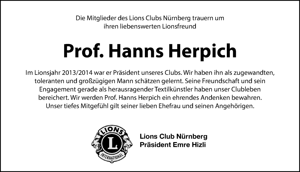 Traueranzeige für Hanns Herpich vom 13.07.2022 aus Gesamtausgabe Nürnberger Nachrichten/ Nürnberger Ztg.