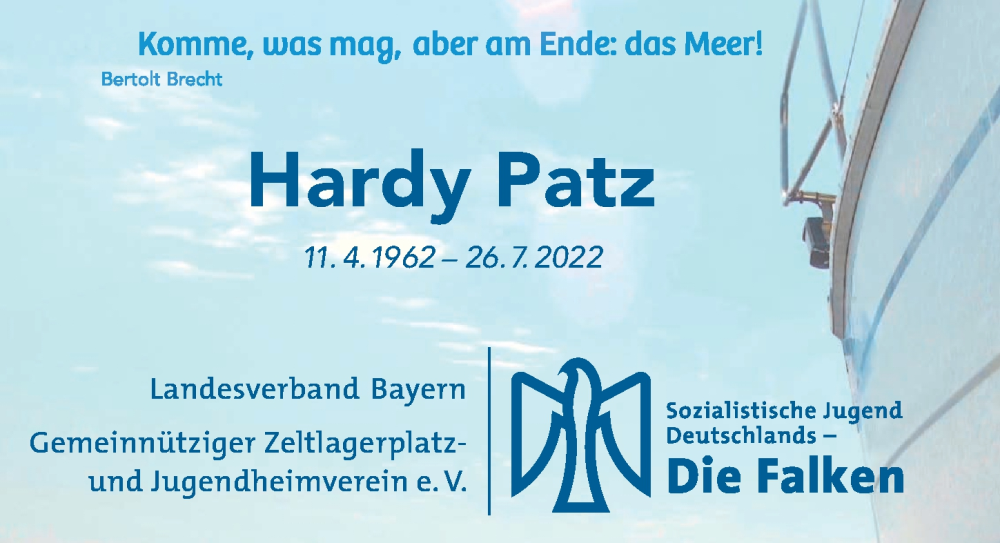  Traueranzeige für Hardy Patz vom 06.08.2022 aus Gesamtausgabe Nürnberger Nachrichten/ Nürnberger Ztg.