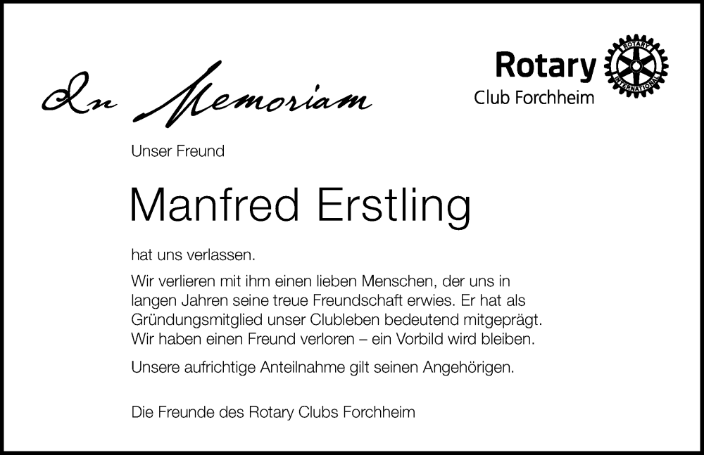  Traueranzeige für Manfred Erstling vom 06.08.2022 aus Nordbayerische Nachrichten Forchheim Lokal