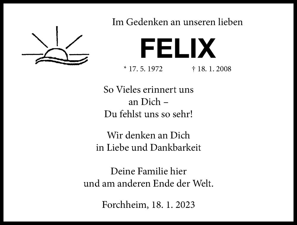  Traueranzeige für Felix  vom 18.01.2023 aus Nordbayerische Nachrichten Forchheim Lokal