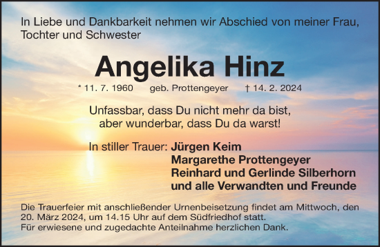 Traueranzeige von Angelika Hinz von Gesamtausgabe Nürnberger Nachrichten/ Nürnberger Ztg.