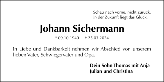 Traueranzeige von Johann Sichermann von Gesamtausgabe Nürnberger Nachrichten/ Nürnberger Ztg.
