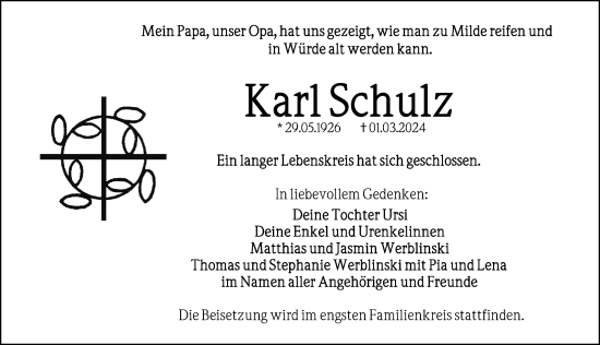 Traueranzeige von Karl Schulz von Fürther Nachrichten Lokal
