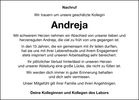 Traueranzeige von Andreja Dittrich von Weißenburger Tagblatt u.Treuchtlinger Kurier Lokal
