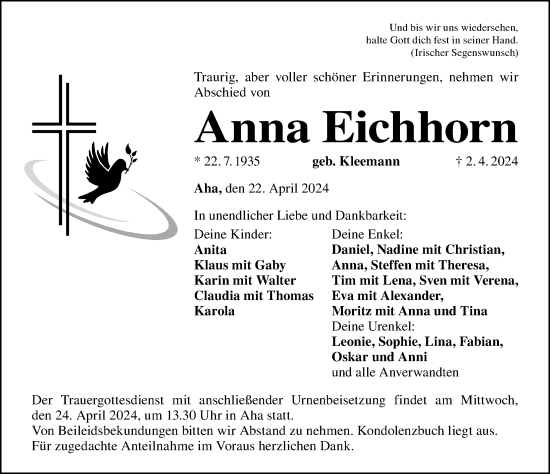 Traueranzeige von Anna Eichhorn von Altmühl-Bote Lokal