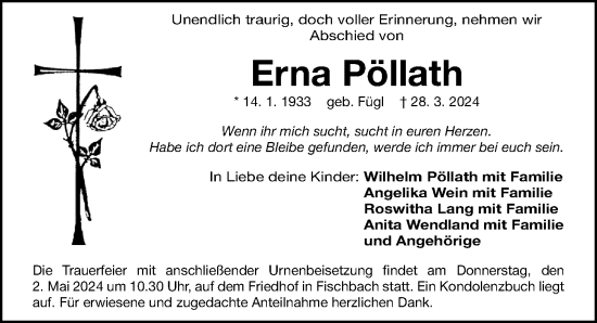 Traueranzeige von Erna Pöllath von Gesamtausgabe Nürnberger Nachrichten/ Nürnberger Ztg.