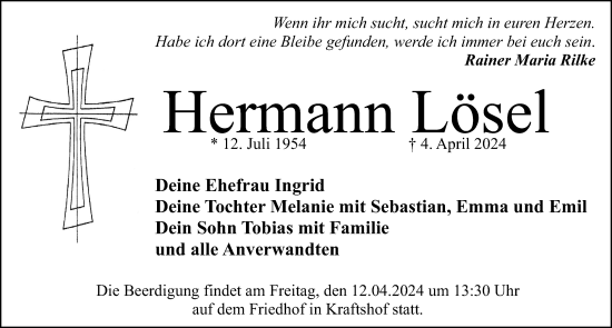 Traueranzeige von Hermann Lösel von Gesamtausgabe Nürnberger Nachrichten/ Nürnberger Ztg.