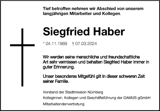 Traueranzeige von Siegfried Haber von Gesamtausgabe Nürnberger Nachrichten/ Nürnberger Ztg.