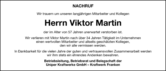 Traueranzeige von Viktor Martin von Gesamtausgabe Nürnberger Nachrichten/ Nürnberger Ztg.