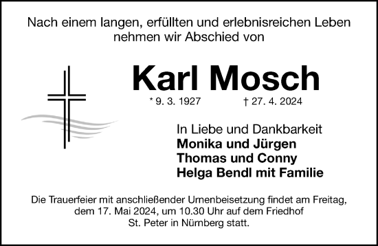 Traueranzeige von Karl Mosch von Gesamtausgabe Nürnberger Nachrichten/ Nürnberger Ztg.